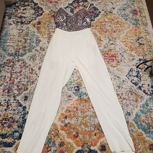 Marineblu sequin and cream pant jumpsuit